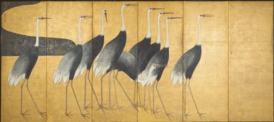 Six-Panel Screen Depicting Cranes, Edo Period by Ogata Korin